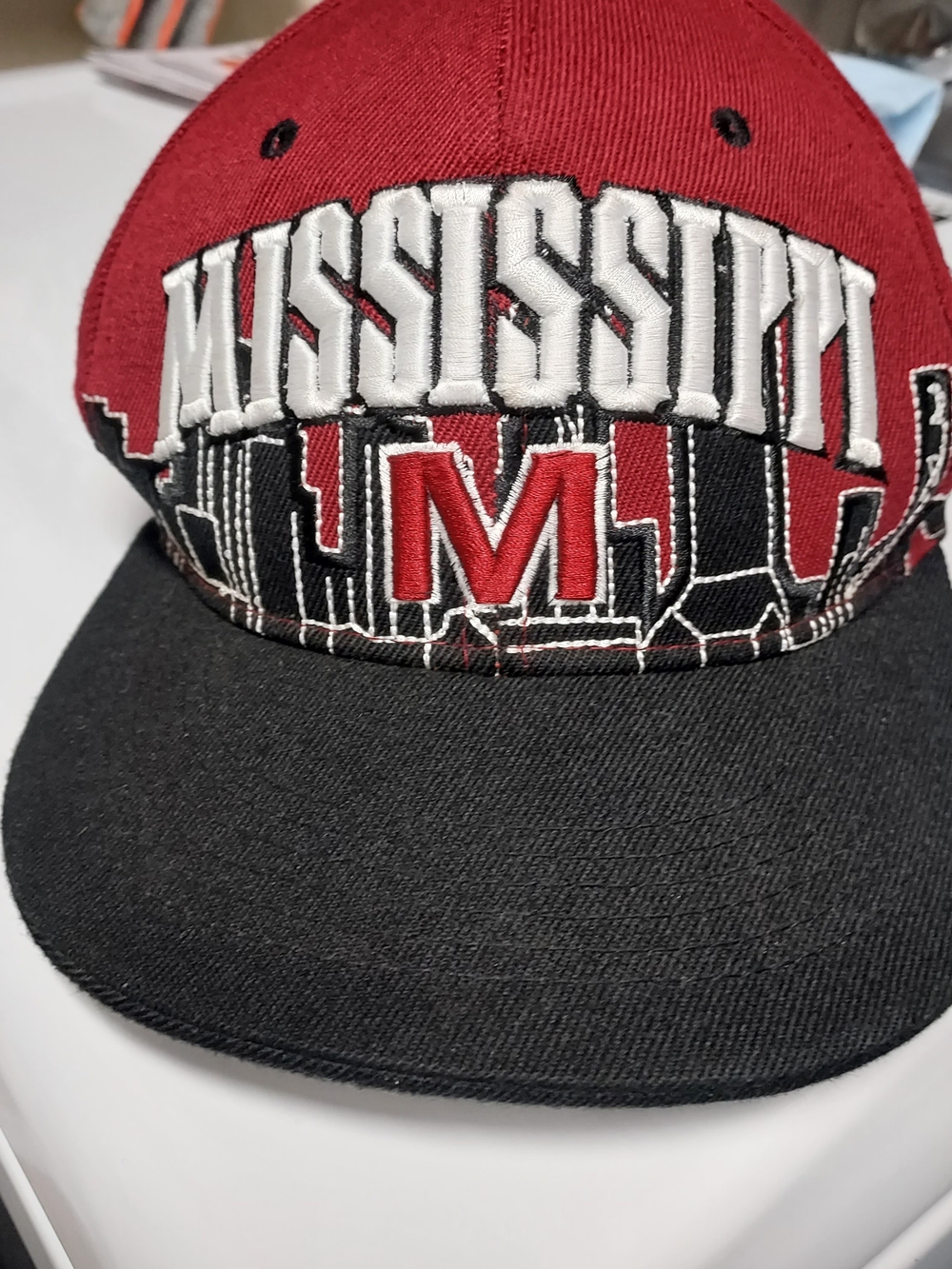 Mississippi Embroidered Snapback Hat - Maroon & Black. Adj. NWOT